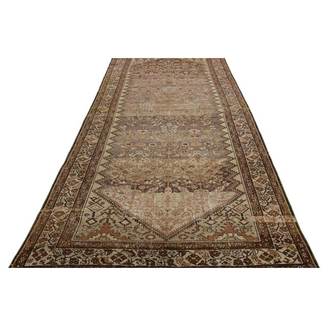 Persian 1900s Antique Persian Malayer Handmade Brown & Grey Allover Motif Wool Rug For Sale - Image 3 of 7