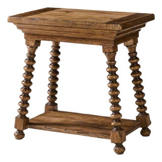 Rustic Farmhouse Spool-Leg End Table For Sale