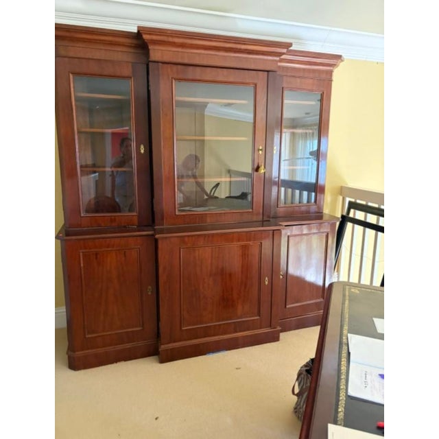 Wood Antique English Mahogany Three Door Mahogany Breakfront Bookcase Circa 1850 For Sale - Image 7 of 10