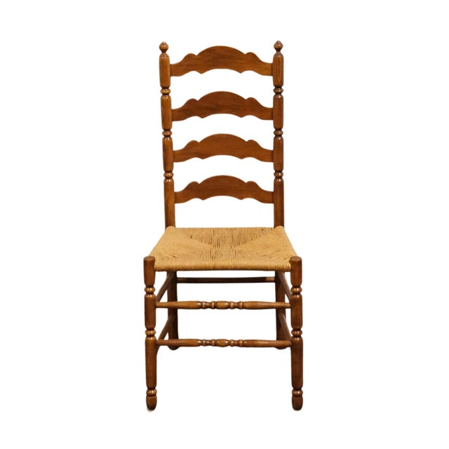 American High End Vintage Solid Hard Rock Maple Colonial Early American Ladder Back Dining Side Chair W. Rush Seat For Sale - Image 3 of 10