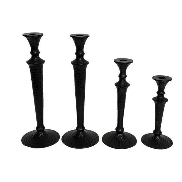 Pottery Barn Seville Hammered Metal Candle Holders, Set of Four For Sale