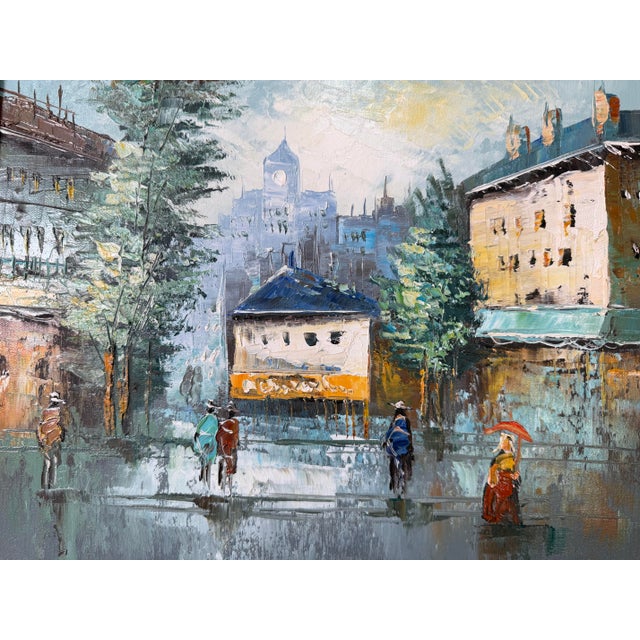 1990s 1990’s Vintage Parisian Street Scene Oil on Canvas Painting by Ellen – Wood Framed For Sale - Image 5 of 10