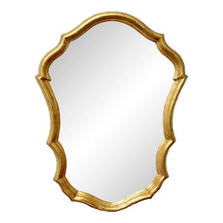 Vintage Italian Gilt Cartouche-Shaped Wall Mirror For Sale