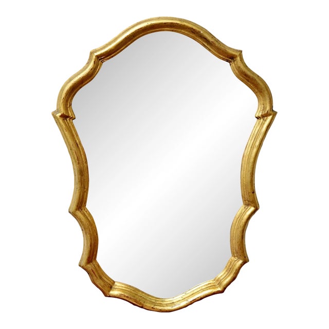 Vintage Italian Gilt Cartouche-Shaped Wall Mirror For Sale