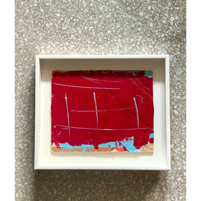 Vintage Framed Red Abstract Painting For Sale In West Palm - Image 6 of 14