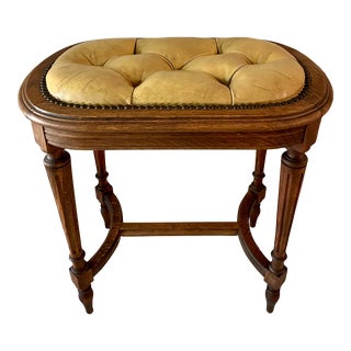 Traditional Louis XVI Leather Covered Wood Stool Footstool For Sale