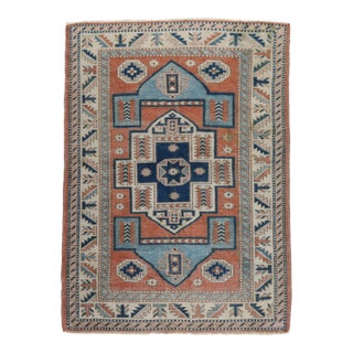 Vintage Tribal Wool Rug With Bold Geometric Medallion in Rust & Indigo -3' 10'' X 5' 1'' For Sale