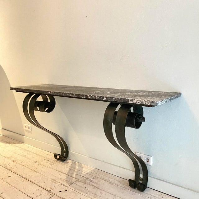 Art Deco French Console Table in Forged Metal and Marble by Raymond Subes, 1925 For Sale - Image 4 of 18