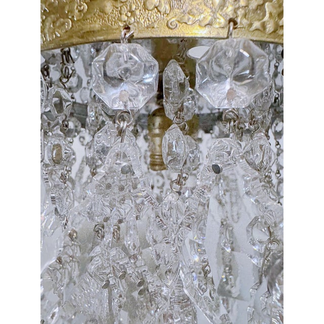 Vintage Brass Ornate Crown Chandelier With French Pendalogue Crystals For Sale - Image 4 of 9