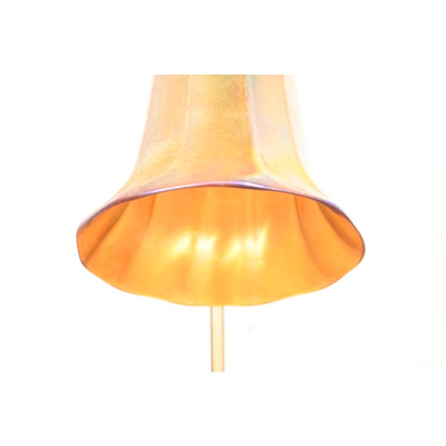 Brass Art Deco Brass Desk Lamp With Quezal Favrile Art Glass Shade For Sale - Image 8 of 15