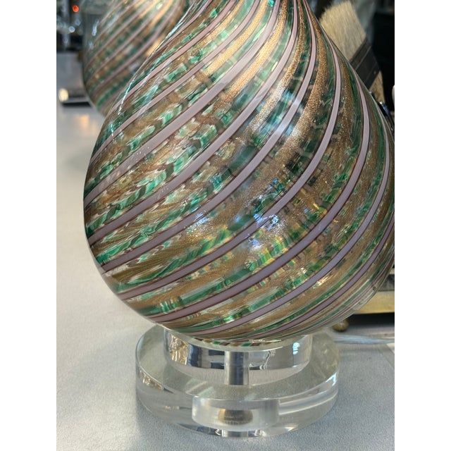 1970s Pair of Dino Martens Murano Glass Lamps For Sale In San Diego - Image 6 of 9