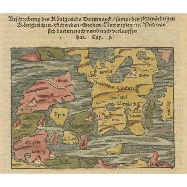 Antique Map of Denmark by Münster, 1588 For Sale - Image 4 of 5