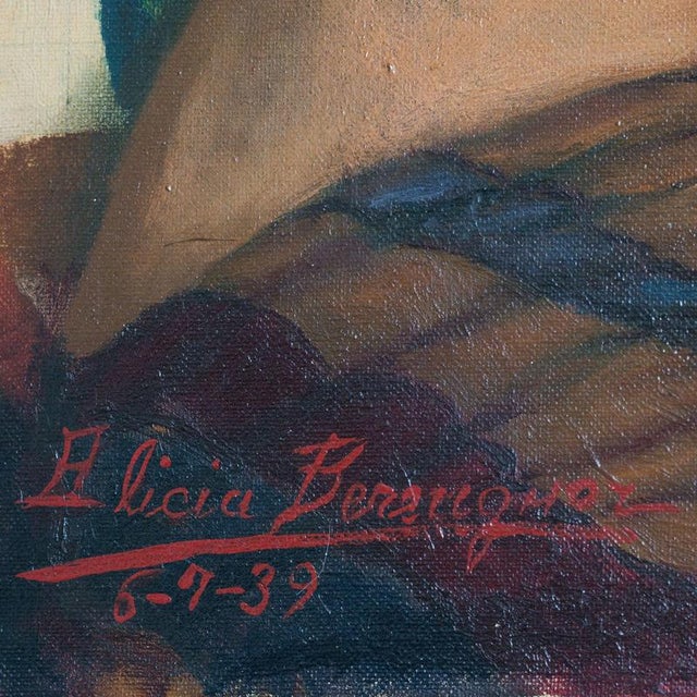 Gold Alicia Berenguer, Portrait of a Seated Man, 1939, Oil Painting on Canvas, Framed For Sale - Image 8 of 11