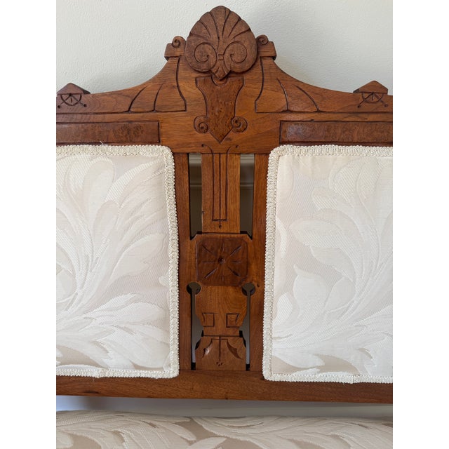 Late 19th Century Antique Victorian Eastlake Walnut Settee/Loveseat - Reupholstered For Sale - Image 5 of 9