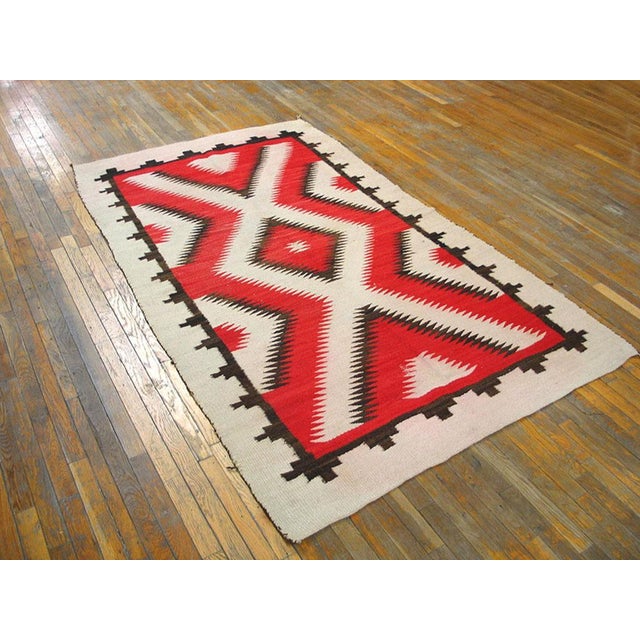 Tribal 1920s Red Geometric Tribal Antique Navajo Rug 5 X 8.03 Flatweave Wool Carpet For Sale - Image 3 of 5