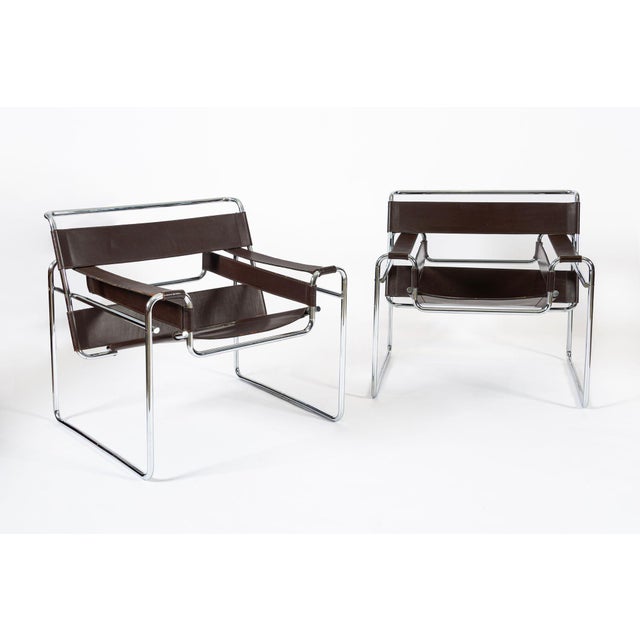 Mid-Century Modern Mid Century Dark Brown Leather Wassily Arm Chairs by Marcel Breuer for Knoll, Signed, 1960s For Sale - Image 3 of 13