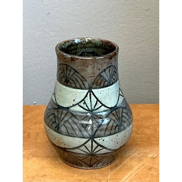 Vintage Handcrafted Geometric Ceramic Vase For Sale - Image 11 of 14