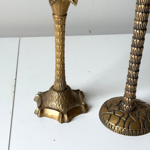 1980s Brass Palm Tree Candlestick Holders: A Pair For Sale - Image 5 of 7