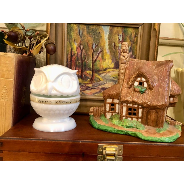 White Fenton Milk Glass Owl Decision Maker Fortune Spinner Ring Holder. For Sale - Image 8 of 12