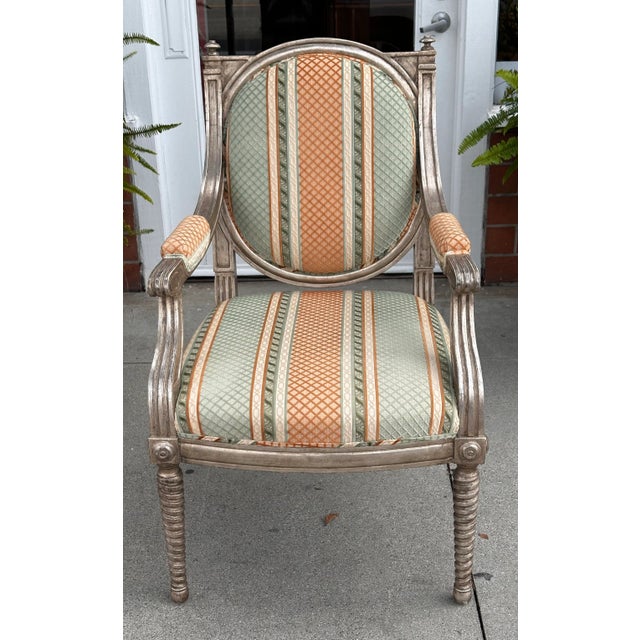 Dessin Fournir Louis XVI Giltwood Arm Chair W Cut Velvet For Sale - Image 10 of 10