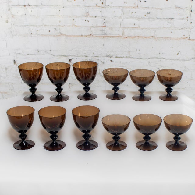 Mid to Late 20th Century Scandinavian Modern Stemware Brown Set of 12 Attr Bjorkshult Swedish Glass For Sale - Image 11 of 18