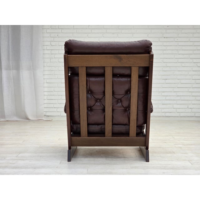 Vintage Scandinavian Highback Chair in Leather and Dark Beech, 1970s For Sale - Image 17 of 18