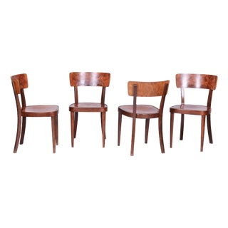 Art Deco Chairs in Beech and Walnut attributed to Thonet, Czech, 1940s, Set of 4 For Sale