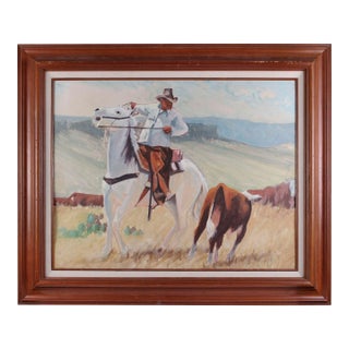 Vintage Unsigned Cowboy on Plains Oil Painting For Sale