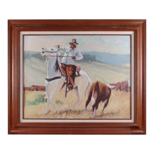 Vintage Unsigned Cowboy on Plains Oil Painting