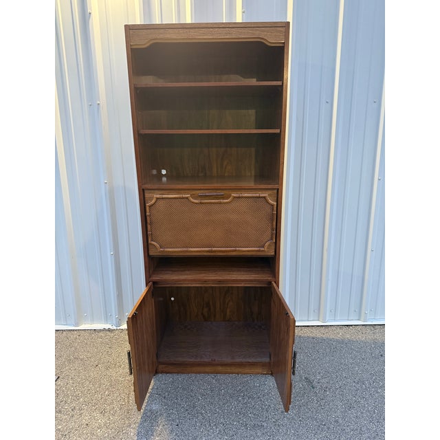 Hollywood Regency 1980s Vintage Brown Faux Bamboo Secretary Bookcase For Sale - Image 3 of 8