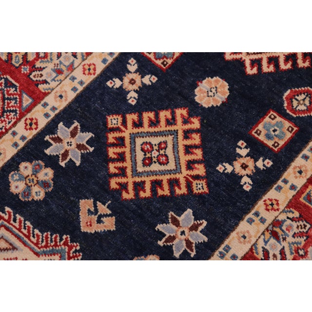 Shabby Chic Southwestern Kazak Blue/Red Wool Runner Rug- 2'6''x9'7'' For Sale - Image 3 of 10