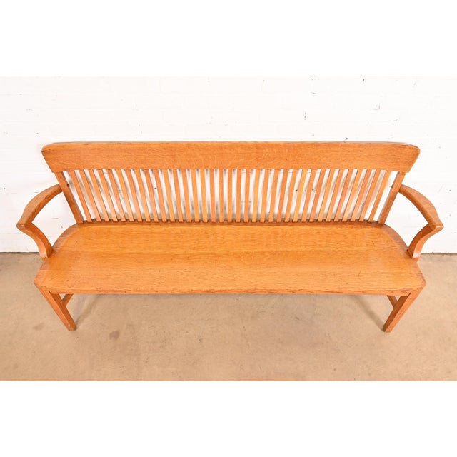 Early 20th Century Antique Arts & Crafts Solid Oak Lawyer's Bench For Sale - Image 5 of 10