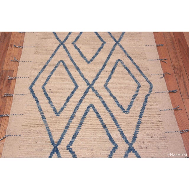 Nazmiyal Collection Ivory Cream and Light Blue Modern Geometric Runner Rug For Sale - Image 4 of 7