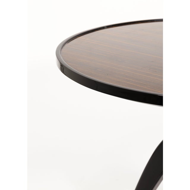 Modern Vintage 3 Legged Macassar and Ebony Wood Side Table in the Style of Ruhlman For Sale - Image 3 of 7