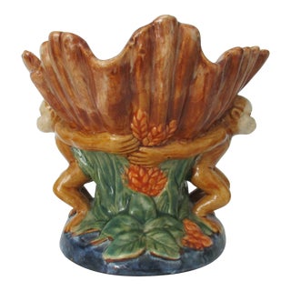 Vintage Italian Style Majolica Monkey Bowl For Sale