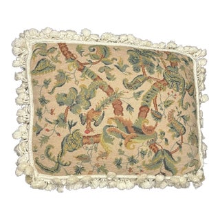 French Needlepoint Pillow of a Bird in a Tree For Sale