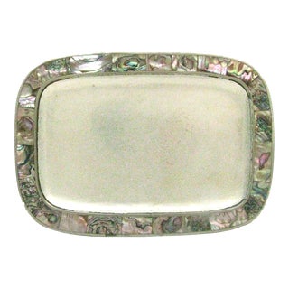 1960s Mexican Alpaca Silver & Abalone Shell Tray For Sale