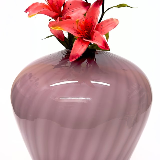 Oversized Striped Swirl Mauve-on-Mauve Glass Vase For Sale In Miami - Image 6 of 12