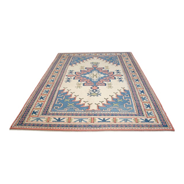 1980s Vintage Turkish Rug Hand Knotted Wool Area Rug - 6' X 8'4" For Sale