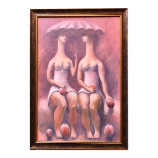 Alexis Duque, Large Latin American Modernist Oil Paintng Women With Fruit For Sale