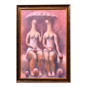 Alexis Duque, Large Latin American Modernist Oil Paintng Women With Fruit