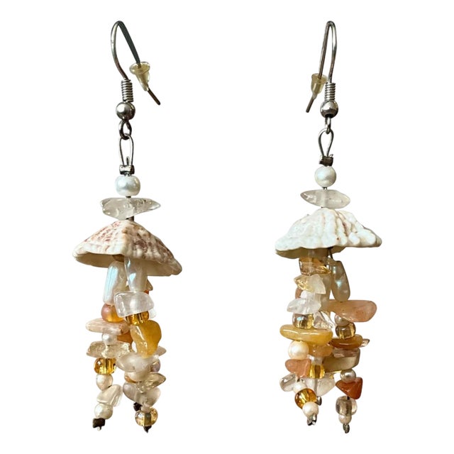 Vintage Boho Drop Shell Earrings For Sale