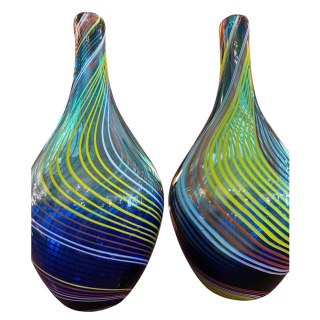 Fratelli Toso Pair of Fratelli Toso Murano Swirl Glass Long-Neck Vases, Mid-20th Century. For Sale - Image 4 of 7