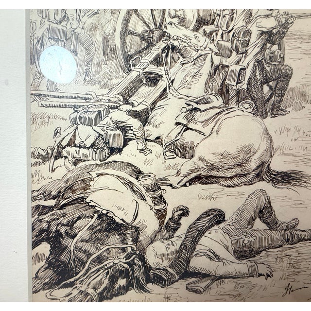 Original 19th Century Antique Henri Pille Military War Battle Pen Ink Drawing For Sale - Image 14 of 18