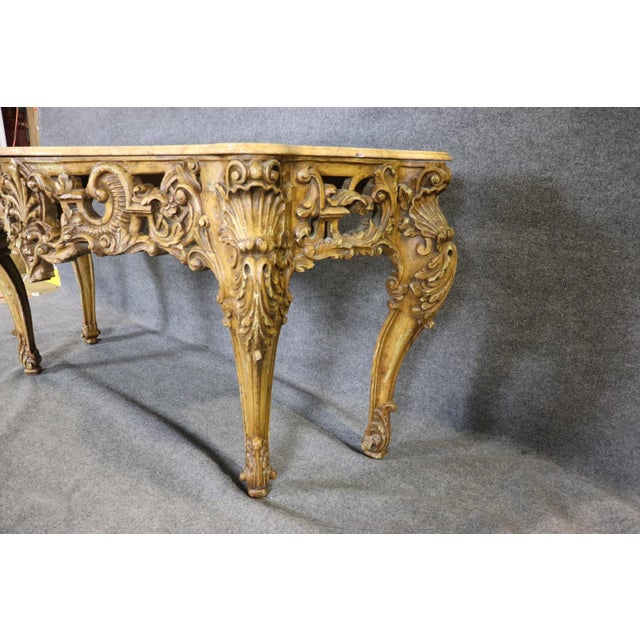Late 19th Century French Louis XV Style Carved Walnut Giltwood Console Table With Marble Top For Sale - Image 5 of 11