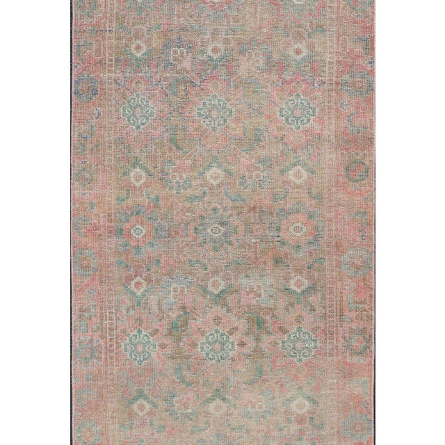 Green Antique Turkish Oushak Runner With Vibrant Floral Patterns in Soft Pastel Tones 3'1 X 10'1 For Sale - Image 8 of 10