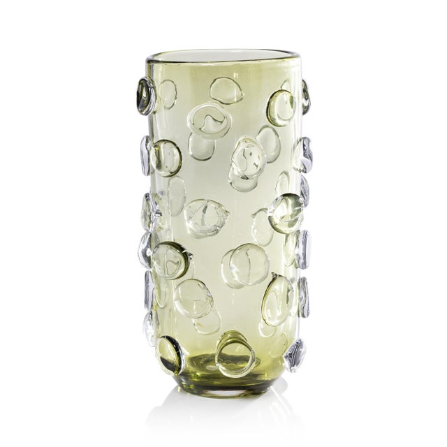 Contemporary Celeste Tall Glass Vase / Hurricane, Olive Green For Sale - Image 3 of 3