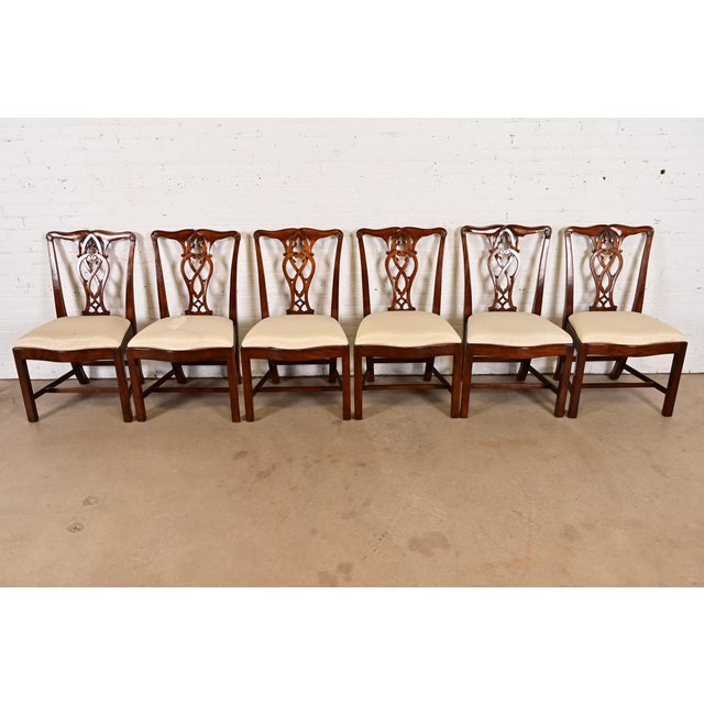 English Maitland Smith Georgian Carved Mahogany Dining Chairs, Set of Six For Sale - Image 3 of 13