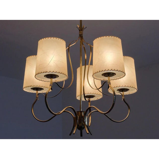 Brass & Parchment Model 9001 Chandelier by Paavo Tynell for Oy Taito Ab, Finland, 1940s For Sale - Image 6 of 11