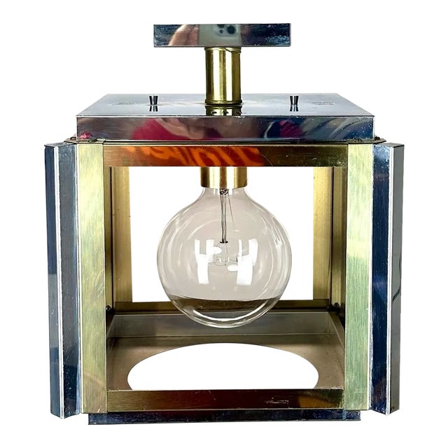 1960’s Mid Century Modern Sonneman Cube Chrome / Brass Ceiling Light Fixture For Sale